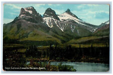 Banff Alberta Canada Postcard Three Sisters Canadian Rockies c1910 Antique picture
