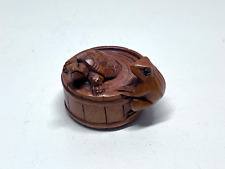 Hand Carved Boxwood Netsuke Frog with Turtle Artist Signed picture