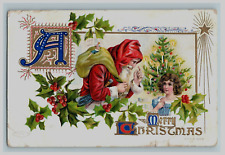 1910 A Merry Christmas Santa Children Tree Toys Embossed - Damaged picture
