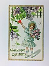 c. 1910 Valentine Greetings Postcard Raphael Tuck & Sons Girl Dress Heart Flower picture
