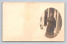RPPC Postcard Cameo View Portait of Young Woman in Dress on Porch picture