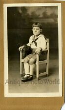 Cute boy with plush dog antique photo picture