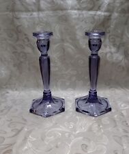 Pair Of Glass 8.5in Lavender Candle Holders picture