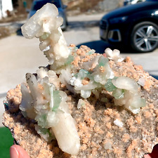 2.66LB Natural gemmy Green Tourmaline apophyllite ＆ stilbite specimen Morocco picture