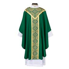 Printed Gothic GREEN Chasuble Polyester with Gold Lace Trim Size:59 x 51