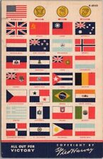 c1940s WWII FRED HARVEY Allies' Flags LINEN Postcard 