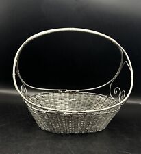 Vintage Handled French easter Metal Wire Basket Woven Silver Plate 11 In JS picture