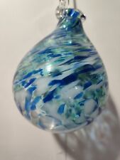 VTG Handblown Blue White Glass Friendship Ball Hanging Orb Jangles Made Scotland picture