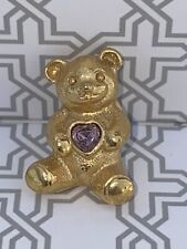 EUC Avon Teddy Bear Gold Toned Lapel Pin June Birthstone picture