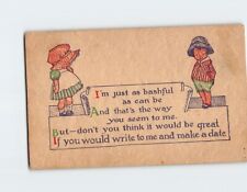Postcard Little Girl and Boy Art & Letter Print picture