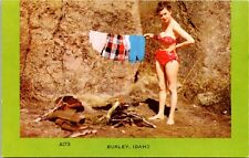 Pin Up Bikini Girl Camping with Clothesline  Burley Idaho Postcard picture