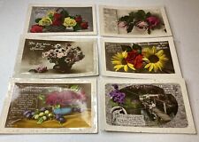 Lot of Six RPPC Hand Color Tinted Floral Birthday VTG Postcards 1920s-1930s picture