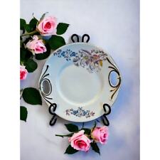 Antique Porcelain Cake Plate Hand Painted Flowers Gold Handles 10'' Blue Pink  picture