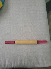 Vintage Red Handle Wooden Childs Rolling Pin Kids Kitchen Toy Miniature 7 “ picture