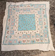 Vintage Turquoise White, White, Pink Tablecloth Deer Butterfly Swans Country... picture