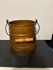 Vintage Copper Large Planter Pot Bucket w/Heavy Wire & Wooden Bail Handle picture