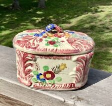 Vintage Hand Painted Raised Floral Lidded Trinket/Candy Dish Japan 6.5x6x4” picture