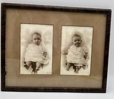 Antique Tiger Wood Oak Framed Double Mat Baby Infant Photo Piano Stool Victorian picture
