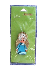 RARE Hallmark PIN Christmas Vintage ANGEL Blue Gown 1973 GREEN CARD NEW picture