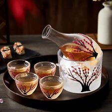 DUJUST Japanese Sake Set for 4, Handcraft Pink Cherry Blossoms Clear-pink  picture