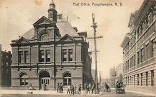 1908 NEW YORK PHOTO POSTCARD: STREET VIEW OF POST OFFICE, POUGHKEEPSIE, NY picture
