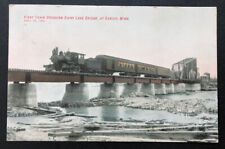 First train crossing Rainy lake bridge Ranier MN ￼RR Vintage Postcard D83 picture