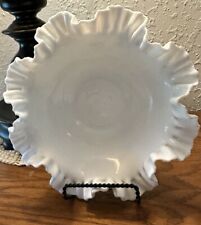 Vintage  Fenton Cabbage Rose Milk Glass Ruffled Edge Bowl Candy Dish picture