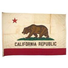 Vintage Cotton California Republic State Bear Flag Cloth Banner Old American USA picture