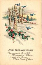 Vintage Postcard - NEW YEAR GREETINGS beautiful winter scene unposted c1900s picture