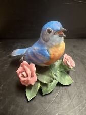 VINTAGE LENOX FINE PORCELAIN BIRD SCULPTURE EASTERN BLUEBIRD WITH PINK ROSES  picture