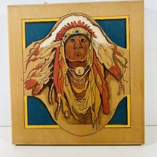 Native American Navajo Wall Art On Wood Painting/ Etched Signed 8.5 X 9” picture