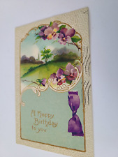 Antique Embossed Floral Birthday Postcard Postmarked 1911 w Stamp Pansies picture