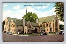 Fremont OH-Ohio, Grace Lutheran Church, 1940's Cars, Antique Vintage Postcard picture
