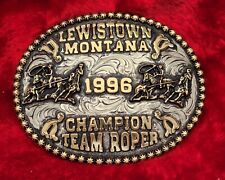 LEWISTOWN MONTANA PRO RODEO TEAM ROPING CHAMPION TROPHY BUCKLE☆1996☆RARE #30 picture