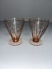 2 Vintage Pink Depression Glass Floral Etched Parfait Glasses 3 .25” Tall picture