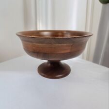 Vintage Turned Wooden Pedestal Bowl with Curved Rim MCM 8.5 x 5