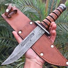 Ka-Bar Vintage Fighting Damascus Steel Fixed Blade Combat Bowie Knife  w/ Sheath picture