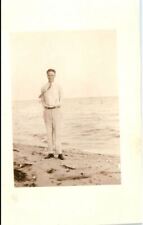c1910 Real Photo Postcard Man with Tie Standing Beside the Ocean 178 picture