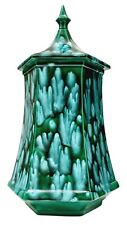 Vtg 70's Drip Glazed Ceramic Canister W/ Lid Green Turquoise 15