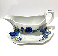 Vintage SPODE Copeland Blue Gravy Boat w/Underplate Made in England RARE picture