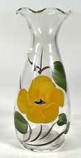 Vintage Bartlett Collin Clear Glass Vase Hand Painted Fruit 6 5/8