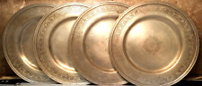 SET 4 ANTIQUE PEWTER PLATES HAND ENGRAVED FLOWER & THISTLE DESIGN 11 1/2 INCHES picture