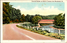 Vintage 1949 Route 4 Covered Bridge, Woodstock Vermont VT Postcard picture