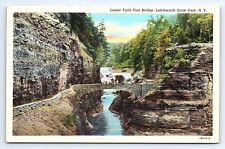 Postcard Lower Falls Foot Bridge Letchworth State Park New York Curt Teich Co. picture