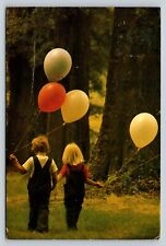 c1982 Postcard: Children In Overalls Holding Hands W/ Balloons - 4x6