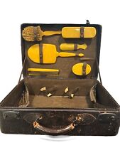 Vintage Art Deco 1930s Cowhide Travel Luggage Suitcase Vanity Kit mirror brushes picture