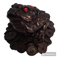 Feng Shui Money Frog Moon Toad Resin Statue with Red Faux Gemstones  picture