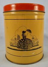 Viintage Canister Woman Black Dress With Bonnet & Parasol Cookie Biscuit Tin(O2) picture