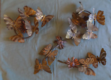 Vtg Mid Century Brass Copper Butterfly Flower Wall Sculpture Decor Set of 3 MCM picture