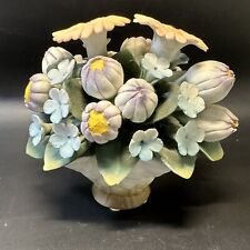 Capodimonte Porcelain Flower Sculpture Basket Weave Spring Floral 4